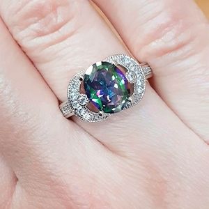 NWOT White Gold Mystic Topaz & CZ Ring